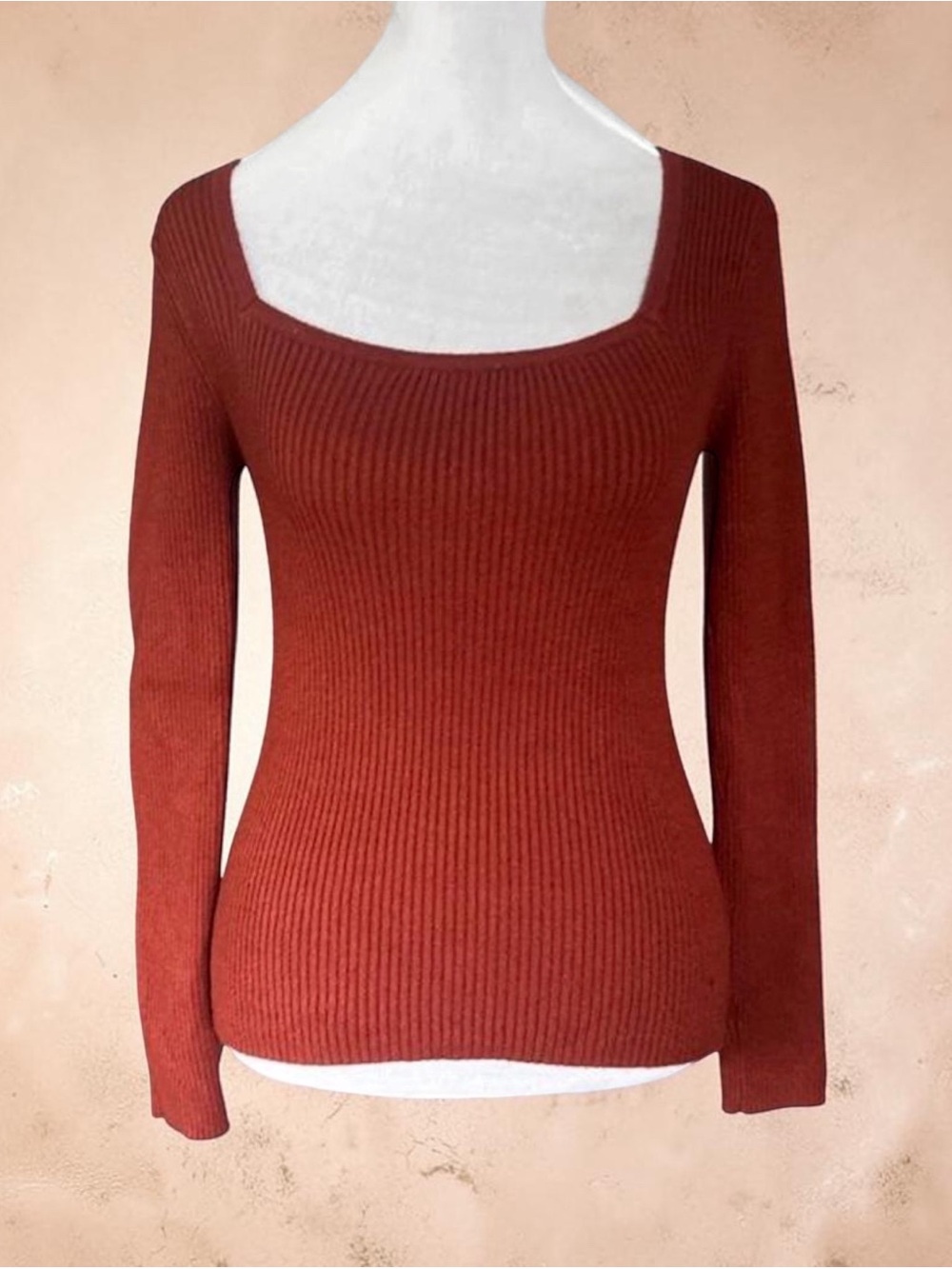Nine West Rust Scoop Neck Ribbed Knit Sweater